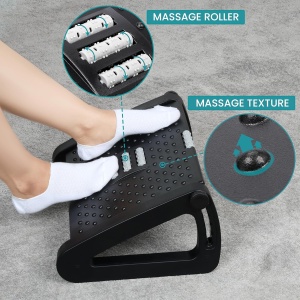 Suport ergonomic picioare Belle Vous pentru birou, reglabil 6 trepte, cu role masaj, antiderapant, ABS, 44 x 31 x 19 cm, Negru - Img 4