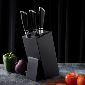 Suport pentru cutite Navaris, 25 x 15 x 10.5 cm, din bambus, perii din plastic detasabili, antiderapant, universal, Negru - Img 2