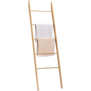 Suport pentru prosoape Navaris, tip scara, din bambus, 5 trepte, 170 x 50 cm, Maro
