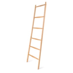 Suport pentru prosoape Navaris, tip scara, din bambus, 6 trepte, 170 x 56 cm, Maro Deschis - Img 3