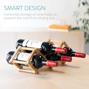Suport pentru sticle de vin Navaris, din bambus, 45x12x15.2cm, pliabil, capacitate 5 sticle, Maro - Img 4