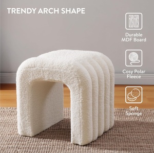 Taburet Boucle Navaris, 41x35x43cm, alb, design arcuit, ideal pentru living sau dormitor - Img 6