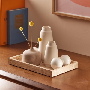 Tava decorativa Navaris din travertin, 30x20x3cm, bej, design elegant - Img 4