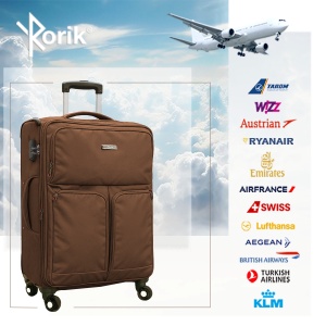 Troler cabina textil, Rorik® Explorer, bagaj de mana, valiza fermoar cifru antifurt, roti 360°, geamantan maner telescopic, troller expandabil, Maro - Img 5