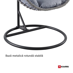 Balansoar suspendat tip cuib Kiwari® Cosy, cuib 68 x 105 x 115 cm, suport metalic 195 cm cu baza rotunda diametru 103 cm, plastic rezistent, leagan relaxare pentru casa/gradina/terasa/balcon, Negru - Img 4