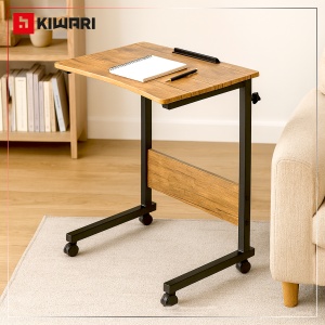 Birou mobil Kiwari® Trek, 60×40×95 cm, 5 kg, MDF/Metal/PVC, suporta 30 Kg, Maro/Negru - Img 6