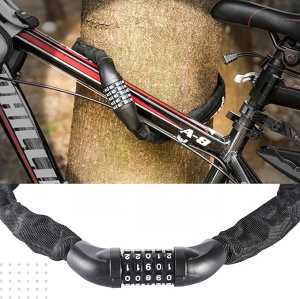 Blocant antifurt pentru bicicleta, trotineta, lant din otel inoxidabil, rezistent la rugina, Usor de utilizat si transportat. 90 cm - Img 4