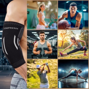 Compresie pentru cot, COMPRESS PRO, antiderapant, material respirabil, pentru ameliorarea durerilor, tendita, antrenamente, tenis, golf, baschet, marimea S, Negru/Alb - Img 6