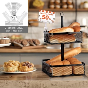 Cos de fructe Belle Vous, 2 niveluri, in metal, organizator multifunctional, 25.5 x 37 cm, capacitate de incarcare 5 kg, Negru - Img 3