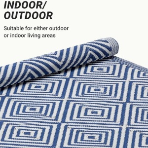 Covor pentru exterior JEMIDI, 120x180cm, polipropilena, rezistent la intemperii, usor de curatat, pentru balcon/terasa, Albastru - Img 3