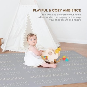 Covoras puzzle din spuma pentru copii, 6 piese, rezistent la apa, rezistent la pete, usor de curatat, CHILDLIKE BEHAVIOR, 182 x 122 x 1 cm, Gri - Img 4
