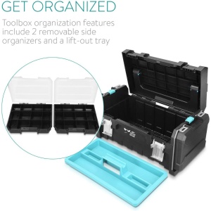Cutie pentru scule Navaris, 51 x 23 x 21 cm, 2 cutii organizatoare, tavita interioara detasabila, maner din aluminiu, inchidere metalica, Negru - Img 5