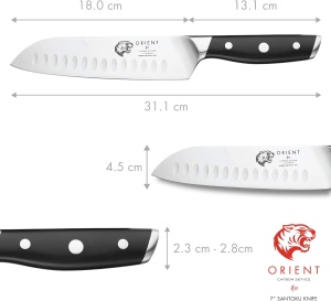 Cutit bucatar Santoku Orient, Carbon Series, din otel inoxidabil german, X50 Ultra +, negru - Img 3