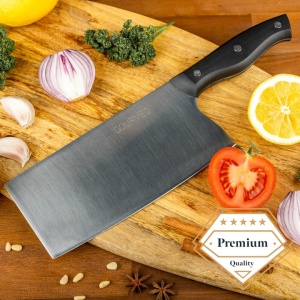 Cutit profesional bucatar chinezesc, Gourmeo, 33.1 x 13 x 3.6 cm, din inox, maner ergonomic, Negru - Img 7