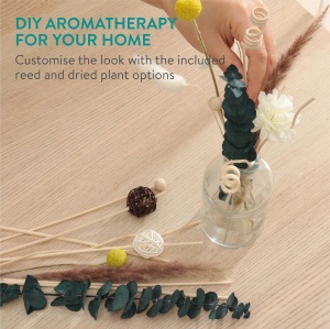 Difuzor aromaterapie Navaris, sticla, set cu betisoare din ratan si flori uscate decorative, 20x10cm - Img 2