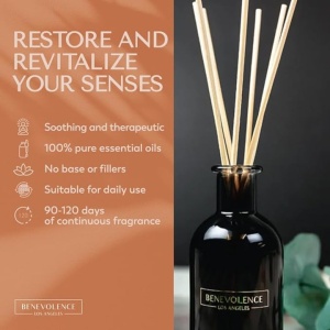 Difuzor cu betisoare Benevolence LA pentru casa, 120 ml, cu parfum relaxant de lavanda si eucalipt, cutie de cadou, Decor pentru casa - Img 3