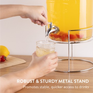 Dozator bauturi Navaris, 8L, cu stand metalic si robinet inox, sticla, NAV0000111Q002C - Img 4