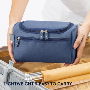 Geanta cosmetica de voiaj H&S, 26 × 15 × 14 cm, 3 compartimente, material rezistent la apa, Albastru - Img 2