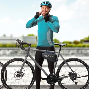 Geanta de bicicleta triunghiulara, Belle Vous, 15 x 27 cm, 1.2L, din poliester, impermeabila, usoara, compartimentata, Negru/Albastru - Img 2