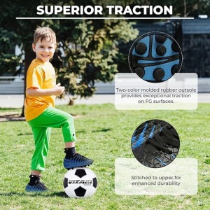 Ghete fotbal copii Vizari, Bolt FG, talpa TPU cu crampoane, negru/albastru, marime 36 - Img 2