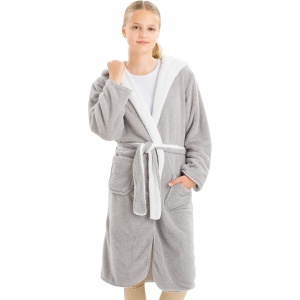 Halat de baie pentru copii HOMELEVEL, 11-12 ani, 146-152 cm, reversibil, din poliester, cu gluga, Alb/Gri