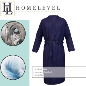 Halat de baie Waffle Pique unisex Homelevel, L, Albastru, Bumbac organic, 54916.04.3 - Img 2