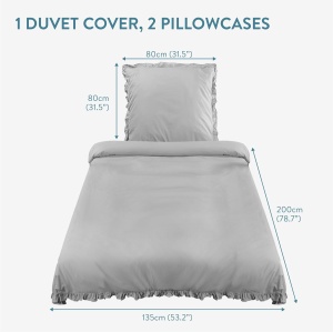 Lenjerie de pat Jemidi, set 2 piese, 100% bumbac, Gri, 135x200cm, 80x80cm - Img 6