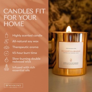 Lumanare parfumata Benevolence LA, eucalipt si portocala, 227 g, sticla rose gold, ardere 45 ore - Img 3