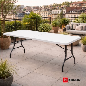 Masa plianta Kiwari® Event, 180x75 cm, pentru gradina, terasa, evenimente, HDPE ultra-rezistent, cadru metalic ranforsat, sistem pliere rapida, Alb - Img 2