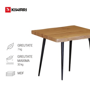 Masuta de cafea Kiwari® Daro, MDF si Metal, 60×60×55 cm, Design Industrial Modern, Stejar & Negru - Img 4