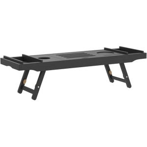 Masuta extensibila pentru cada Navaris, din bambus, 75–108 cm, masuta de servire la pat, cu suport pentru carte, tableta si pahar, Negru - Img 8