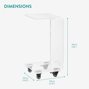 Masuta laterala Navaris, din acril, cu roti, design in forma de C, 66 x 30 x 30 cm, Transparent - Img 2