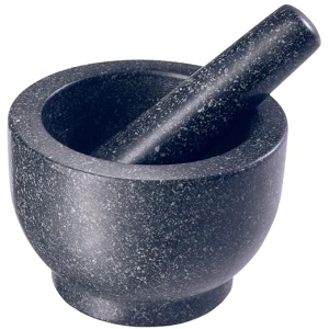 Mojar cu pistil Gourmeo, granit, 7cm adancime, negru, set pentru condimente si ierburi