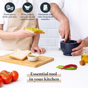 Mojar cu pistil Gourmeo, granit, 7cm adancime, negru, set pentru condimente si ierburi - Img 3
