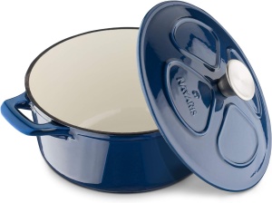 Oala fonta emailata Navaris, albastru, cu capac, pentru cuptor, plita, gaz, electric, cu inductie, cu infrarosu, 24 cm, 3.5 l - Img 2