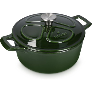 Oala fonta emailata Navaris, verde inchis, cu capac, pentru cuptor, plita, gaz, electric, cu inductie, cu infrarosu, 20 cm, 2.5 l