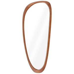 Oglinda decorativa de perete Navaris, asimetrica, rama din lemn de fag, montaj vertical/orizontal, potrivita pentru baie, dormitor si living, 60 x 24.5 cm