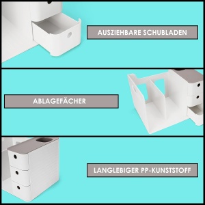 Organizator birou Belle Vous, cu 3 sertare si 2 compartimente pentru documente, din plastic PP rezistent, 28.3 x 21 x 18.8 cm, Alb - Img 5