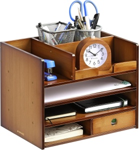Organizator birou cu sertare Navaris, 33x24x26 cm, pentru documente si papetarie, maro, bambus