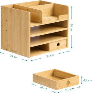 Organizator birou Navaris, 33x24x26 cm, sertare si compartimente, montaj, maro, bambus - Img 4