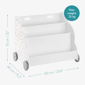 Organizator de jucarii si carti Navaris cu 3 rafturi, alb, 60x51x40cm, cu roti - Img 3