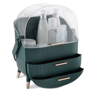 Organizator pentru cosmetice cu 2 sertare si capac transparent Navaris, Verde, 53845.07 - Img 2