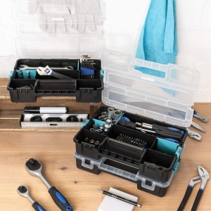 Organizator pentru scule Navaris, 3 buc, compartimente reglabile, 31.5 x 22.5 x 19.8 cm, cutie depozitare suruburi si piese mici, plastic rezistent, Negru - Img 7
