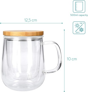 Pahar de ceai cu filtru si capac de bambus, 500ml, Transparent, 50093.01 - Img 4