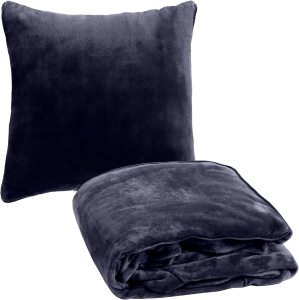 Patura cu maneci HOMELEVEL, transformabila in perna cu fermoar, 200x150 cm, fleece poliester, pentru calatorii si casa, Gri inchis