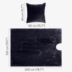 Patura cu maneci HOMELEVEL, transformabila in perna cu fermoar, 200x150 cm, fleece poliester, pentru calatorii si casa, Gri inchis - Img 6