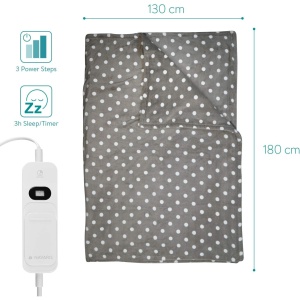 Patura electrica Navaris, 180x130 cm, 120 W, 3 trepte, gri/ alb, cu telecomanda si husa de depozitare - Img 6