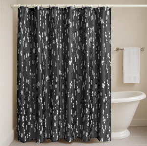 Perdea de dus JEMIDI, impermeabila, din poliester, 180 x 180 cm, 12 carlige din plastic, design decorativ, Negru