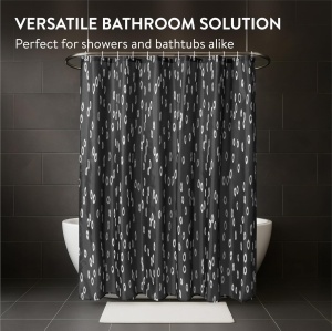 Perdea de dus JEMIDI, impermeabila, din poliester, 180 x 180 cm, 12 carlige din plastic, design decorativ, Negru - Img 3