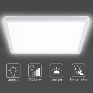 Plafoniera LED Navaris, 18 W, dimabila 3 Trepte, 29x29 cm, 1700 lm, 4000K lumina neutra, iluminare ambientala backlight, Alb - Img 4